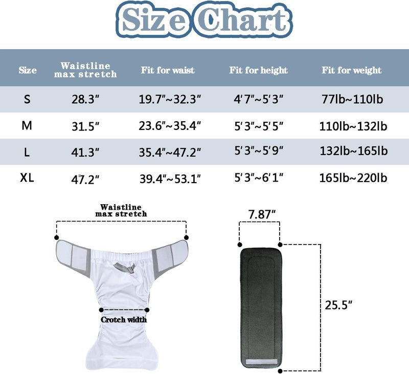 Lmaray 3 Pack Adult Cloth Diapers with Fastener Diaper Inserts TPU Waterproof Nappy Reusable Washable Incontinence Care Protection Nappies Underwear - Image 2