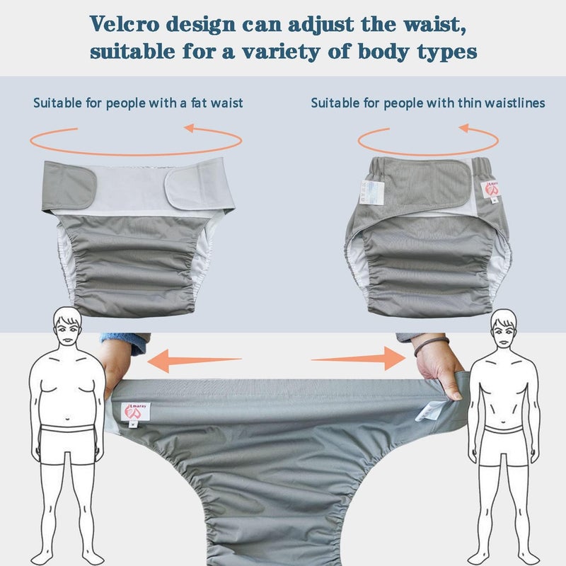 Lmaray 3 Pack Adult Cloth Diapers with Fastener Diaper Inserts TPU Waterproof Nappy Reusable Washable Incontinence Care Protection Nappies Underwear - Image 4