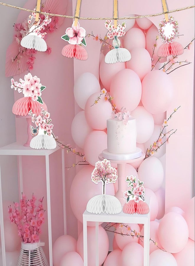 Fangleland 8Pcs Cherry Blossom Honeycomb Centerpieces for Girls, Japanese Cherry Blossom Themed Party Decorations for Birthday Baby Shower Gender Reveal Wedding Bridal Shower Party Decor - Image 4