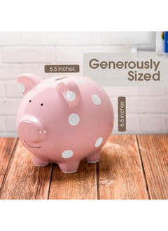 pearhead Pearhead Large Ceramic Piggy Bank, Ideal for Boys and Girls, Kids Money and Coin Bank, Perfect Baby Girl Nursery Décor, Holiday Gift and Newborn Keepsake, Pink Polka Dots  - Image 2