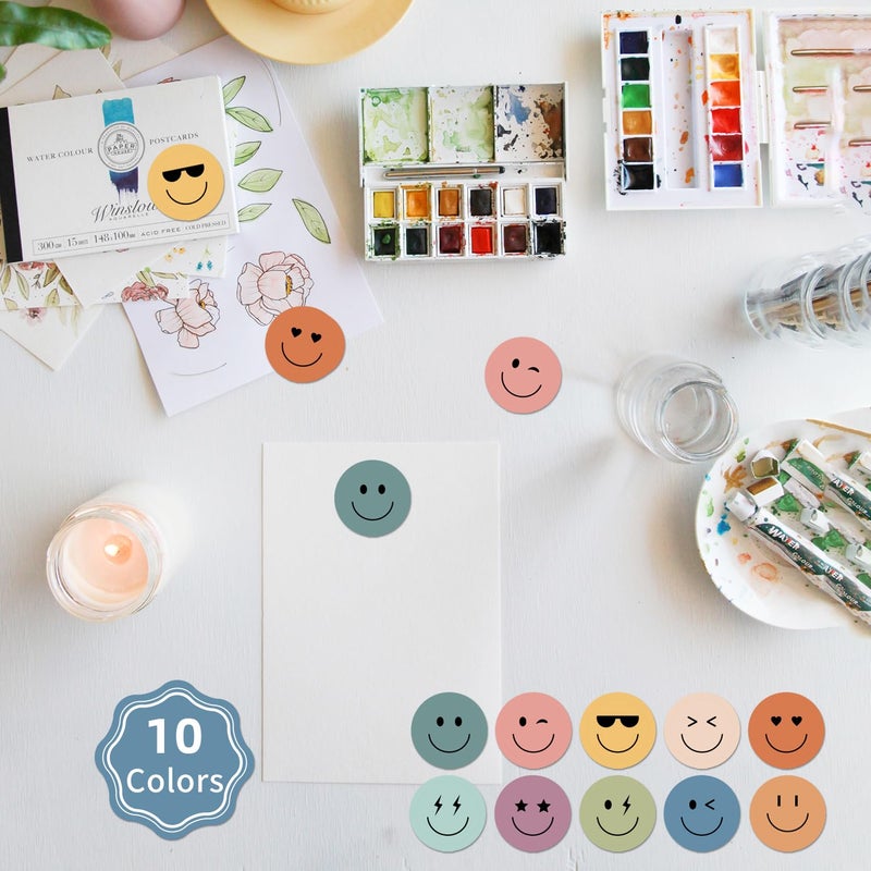 ANSTROUT 6000 Pieces Boho Happy Smile Face Stickers for School Reward Behavior Chart,3/8 Inch in Diameter Round Bohemian Style Reward Labels 10 Styles Happy Face Stickers for Teachers (50 Sheets) - Image 3