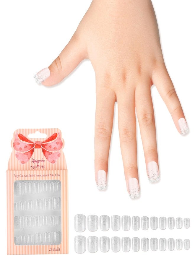 Kawyehu Kids Press on Nails Children Fake Nails Artificial Nail Tips Adhesive Full Cover Short False Fingernails for Girls Kids Nail Decoration (Crystal Diamonds) - Image 1