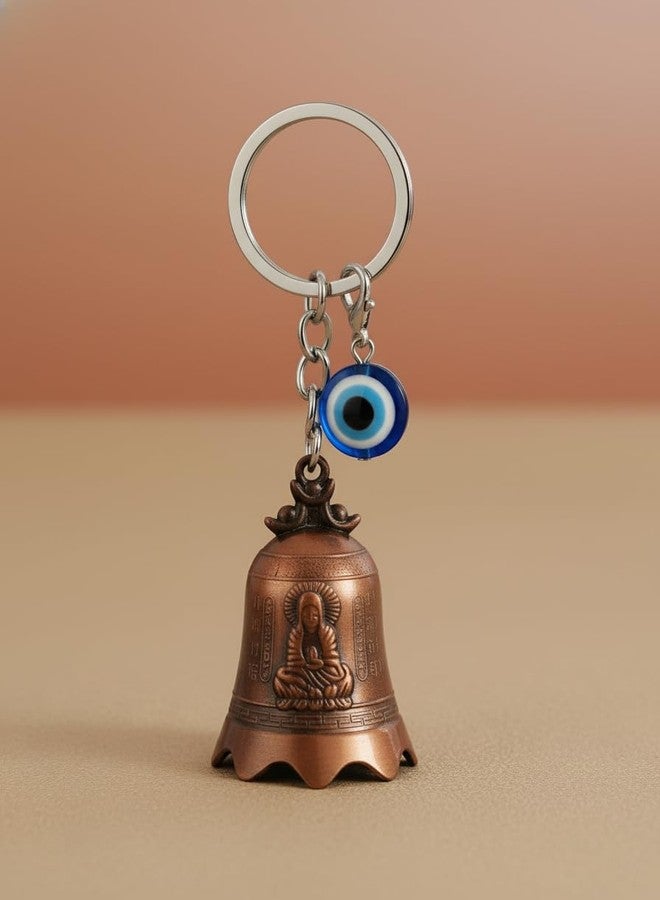 AEROSTARK Bronze Guardian Bell With Evil Eye Charm - Biker Luck with Safety Message Keyring - Gift for Husband, Boyfriend, Dad, Brother - Birthday, Rakhi - Image 3