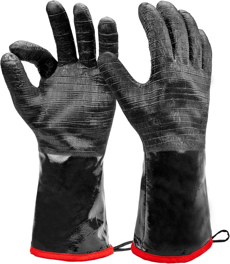Heatsistence Grilling Gloves Heat Resistant BBQ Gloves - Heat Resistant Gloves for Cooking - Long Sleeve BBQ Gloves for Smoker - Textured BBQ Grill Gloves Easily Handle Hot Food - 14 Inch Extra Large Oven Gloves - Image 1