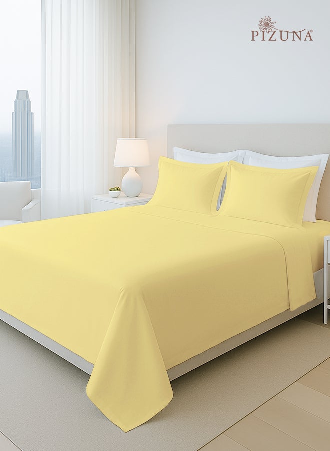 Pizuna Pure Combed Cotton Bed Sheet Set King Size Mellow Yellow, 400 Thread Count Cozy Luxury 100% Long Staple Cotton Sateen Weave Bedsheet Set (1 Flat Sheet, 1 Fitted Sheet, 2 Pillowcases) - Image 1