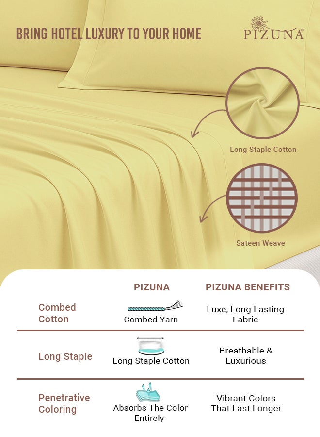 Pizuna Pure Combed Cotton Bed Sheet Set King Size Mellow Yellow, 400 Thread Count Cozy Luxury 100% Long Staple Cotton Sateen Weave Bedsheet Set (1 Flat Sheet, 1 Fitted Sheet, 2 Pillowcases) - Image 2