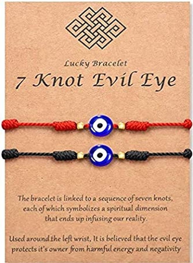 VIUJUH 7 Knot Kabbalah Evil Eye Charm Bracelets for Protection and Luck Adjustable Hand-Woven Cord Thread Friendship Bracelet Amulet Jewelry (7 knot evil eye Red+Black) - Image 1