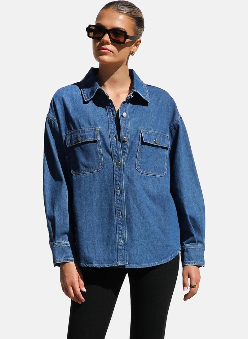 YUNIQEE Blue Regular Fit Spread Collar Long Sleeves Shirts