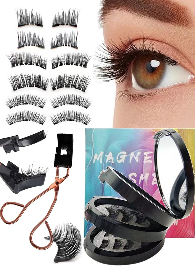 FLYROAD Magnetic Eyelashes without Eyeliner - Reusable Dual Magnetic lashes with 8 Pair, Looking Natural No Glue 3D False Eyelashes Kit with Applicator, False Eyelashes, Easy to Wear(Black) - Image 1