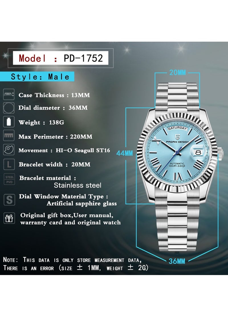 PAGANI DESIGN - Men’s Luxury Automatic Watches,Stainless Steel Sapphire Glass 100M Waterproof Mechanical Wristwatch ST16 Japanese Movement Business Watch Gift for Men - Image 1