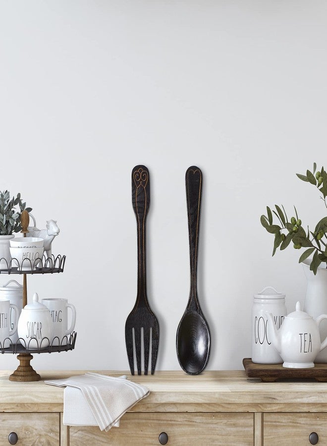 يوليجو ديكور حائط كبير على شكل شوكة وملعقة من يوليجو، ديكور مطبخ ريفي، قطعتان من لوحة جدارية خشبية على شكل ملعقة وشوكة، لوحة جدارية خشبية ريفية للمنزل والمطبخ وغرفة الطعام - Image 5