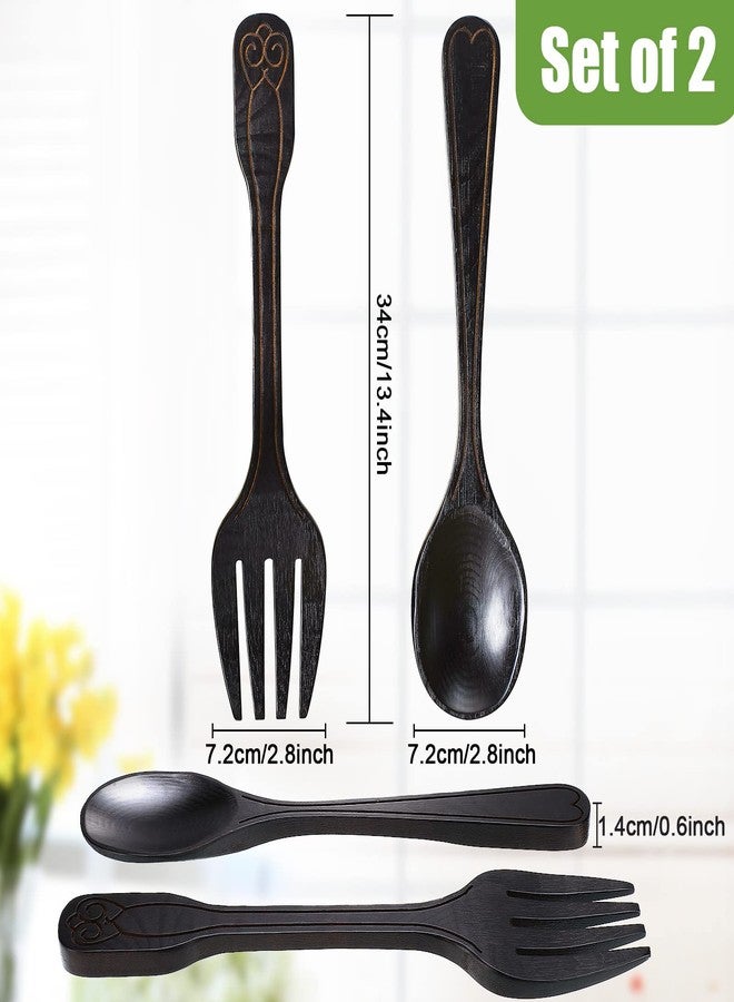 يوليجو ديكور حائط كبير على شكل شوكة وملعقة من يوليجو، ديكور مطبخ ريفي، قطعتان من لوحة جدارية خشبية على شكل ملعقة وشوكة، لوحة جدارية خشبية ريفية للمنزل والمطبخ وغرفة الطعام - Image 3