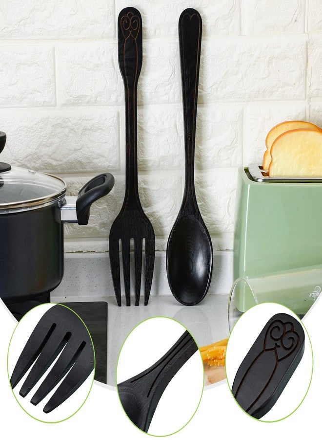 يوليجو ديكور حائط كبير على شكل شوكة وملعقة من يوليجو، ديكور مطبخ ريفي، قطعتان من لوحة جدارية خشبية على شكل ملعقة وشوكة، لوحة جدارية خشبية ريفية للمنزل والمطبخ وغرفة الطعام - Image 4