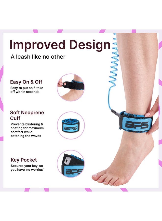 BPS 'ستورم' حبل الساق الملفوف خفيف الوزن 10 أقدام مع حلقتين دوارتين من الفولاذ المقاوم للصدأ و جيب مخفي للمفتاح للوحة التزلج الطويلة و لوحة التجديف (كورو أزرق داكن) - Image 5