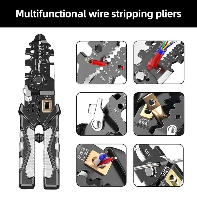 Dweezhet Wire Stripper and Cutter Pliers Tools For Electrician 25in1 Multifunctional Wire Stripping Cutting and Crimping with Splitting and Winding Stainless Steel Hand Tool Pliers Wrench - Image 2
