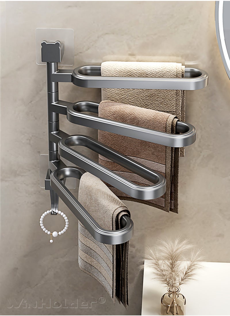 WinHolder - Rotating Towel Bar,Swivel Towel Bar with Hook,Wall Mounted Towel Bar with 4-Arm Towel Hanger,Space Saving Towel Holder for Bathroom - Image 1