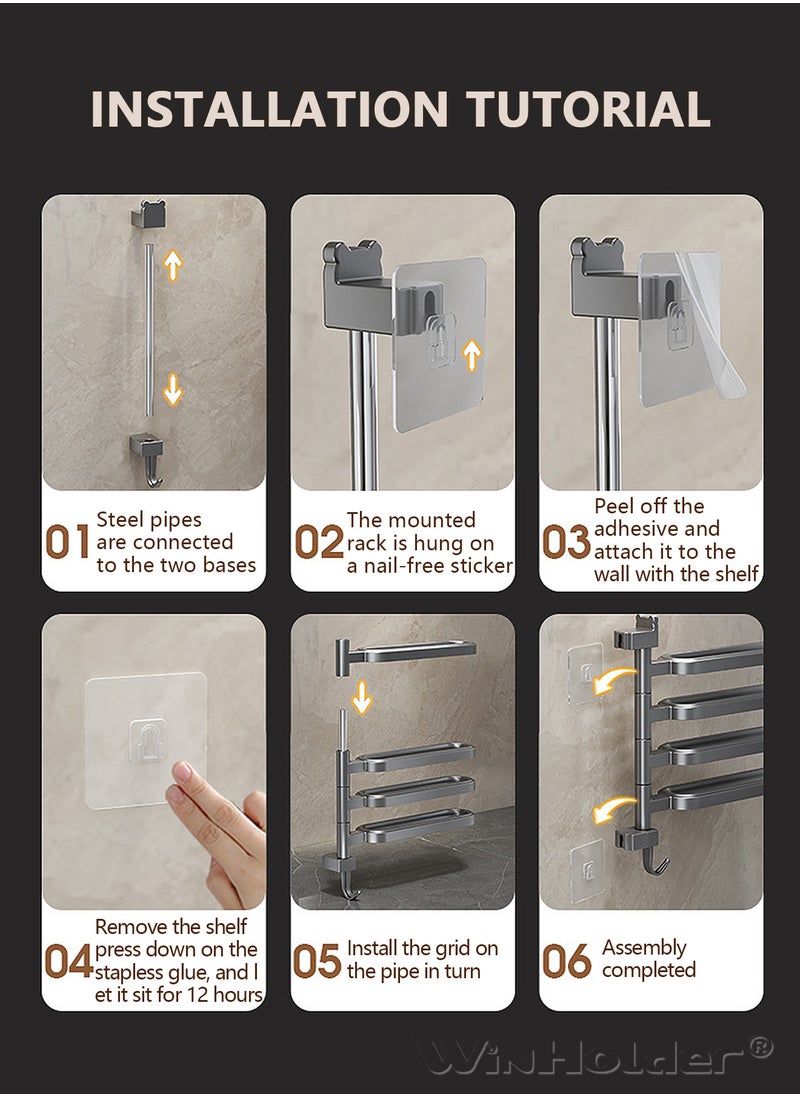 WinHolder - Rotating Towel Bar,Swivel Towel Bar with Hook,Wall Mounted Towel Bar with 4-Arm Towel Hanger,Space Saving Towel Holder for Bathroom - Image 1