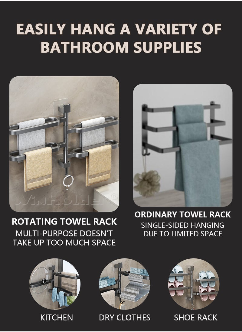 WinHolder - Rotating Towel Bar,Swivel Towel Bar with Hook,Wall Mounted Towel Bar with 4-Arm Towel Hanger,Space Saving Towel Holder for Bathroom - Image 1