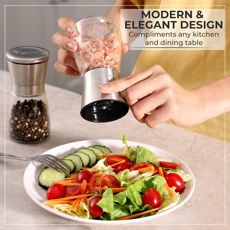 Kitchen & Go Salt and Pepper Grinder Set – Manual Salt Grinder and Pepper Mill for Black Pepper, Sea Salt – Refillable, Easy-to-Use Salt & Pepper Mill Set - Image 5