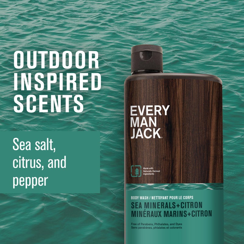 Every Man Jack Nourishing Sea Minerals + Citron Mens Body Wash for All Skin Types - Naturally Derived Ingredients - Cleanse and Hydrate Skin with Coconut and Glycerin - 24oz 2 Bottles - Image 3