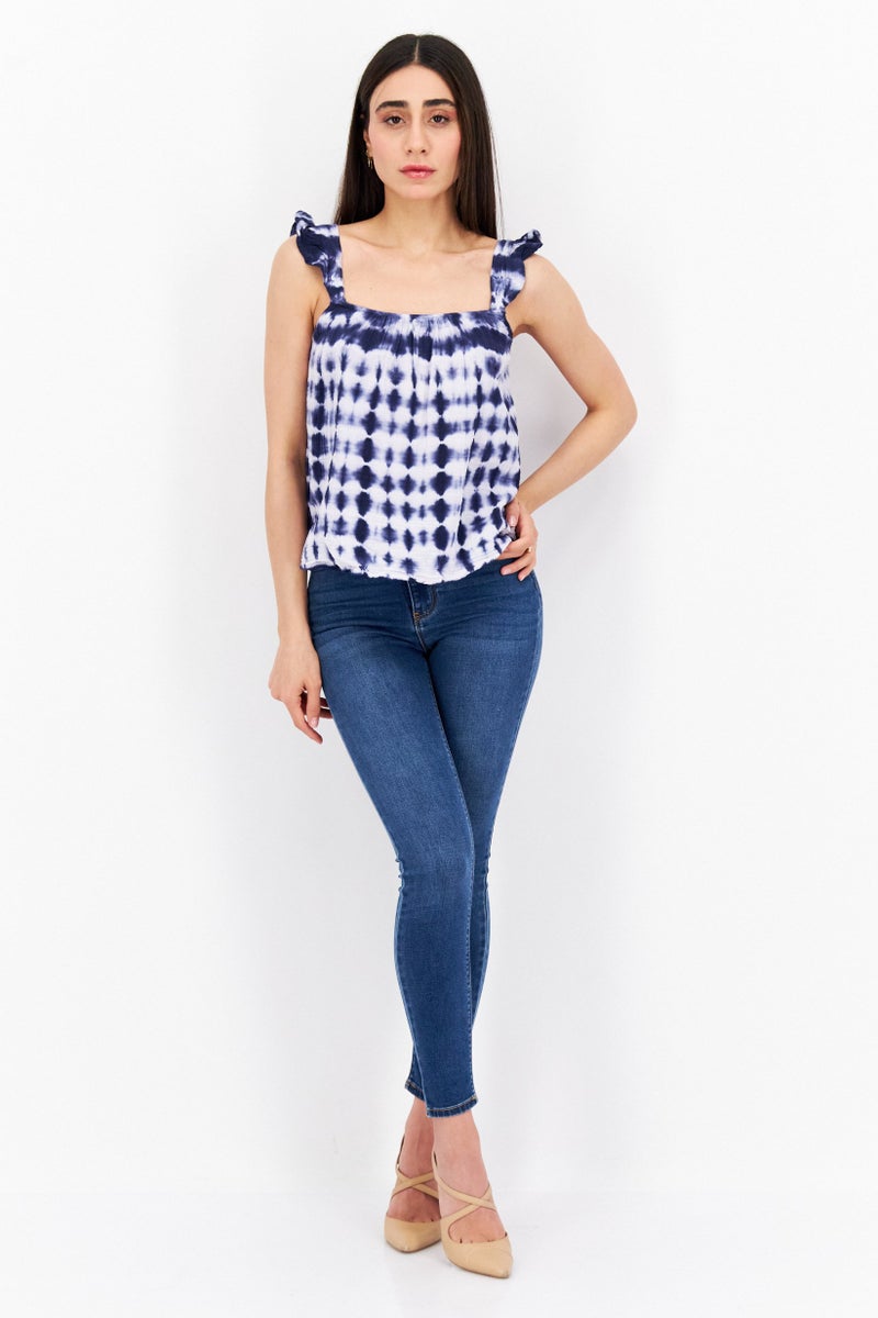 BB Dakota Women Square Neck Sleeveless Tie-Dye Top, White - Image 2