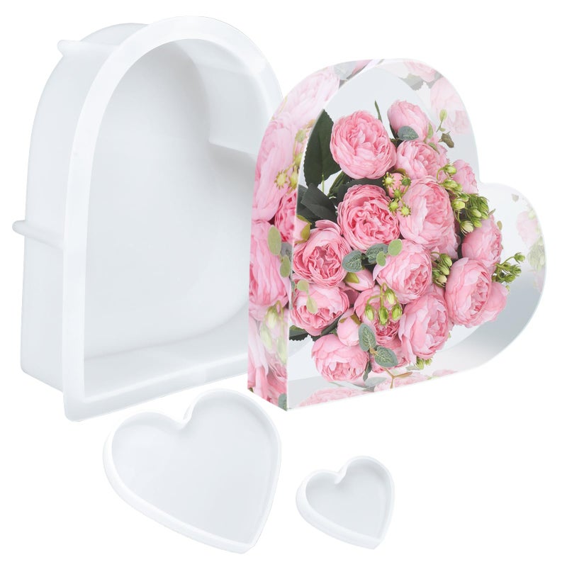 KISREL Large Heart Resin Mold Heart Shaped Silicone Molds for Epoxy Resin Large Molds for Flower Preservation Deep Pour Mold for Furniture Decoration DIY Wedding Bouquets Valentines Day Gifts