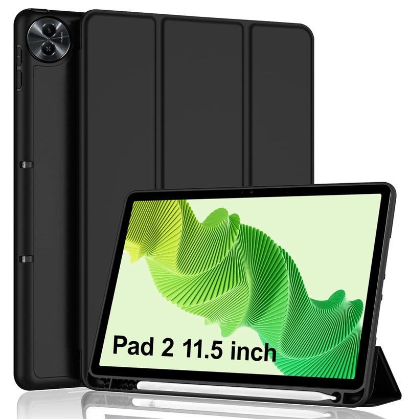 TGK Cover for Realme Pad 2 Cover Case 11.5 inch, Soft Flexible with Pencil Holder Trifold Flip Back Case for Realme Pad 2 Tablet Cover (Black) - Image 1