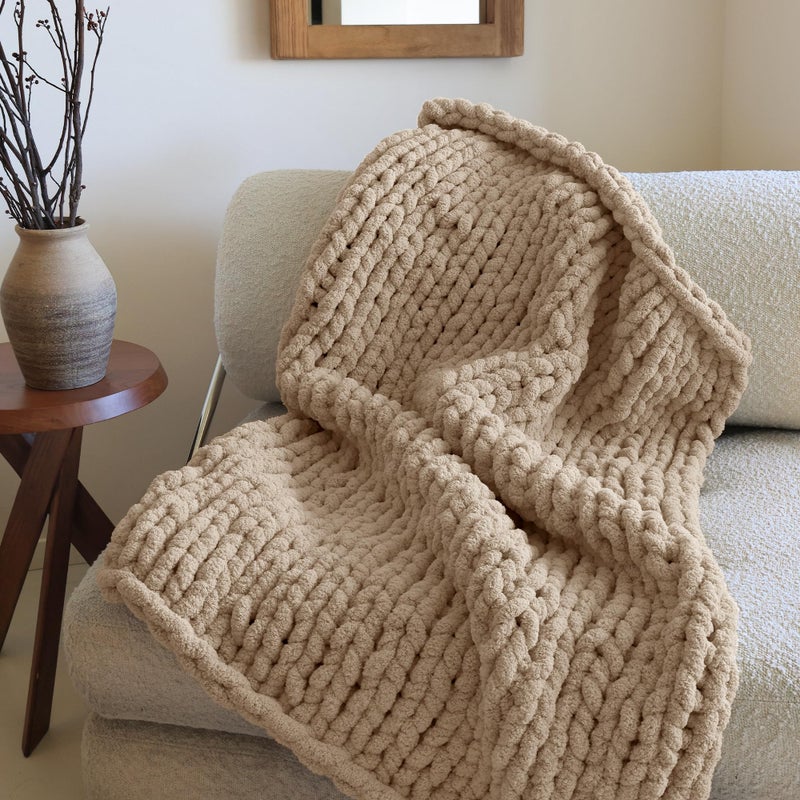 Mellobello Jumbo Chunky Yarn for Hand Knitting - Super Thick Chenille Chunky Yarn for Crocheting - Extra Soft Bulky Fluffy Blanket Big Yarn 8 Jumbo Pack (27yds,8 oz Each Skein) Khaki - Image 2