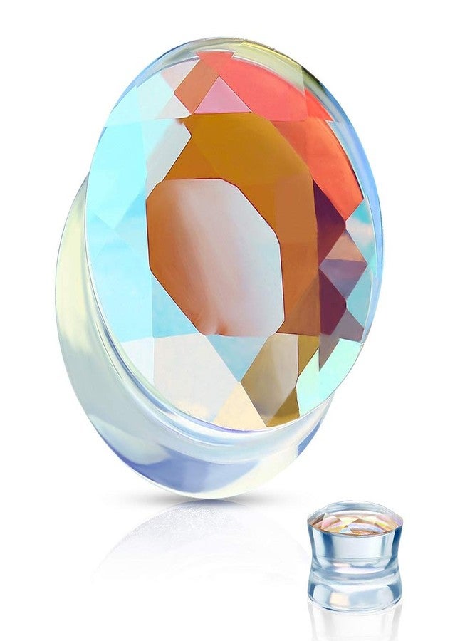 Pierced Owl Iridescent Glass Faceted Double Flared Saddle Plug Gauges, Sold as a Pair (10mm (00GA)) - Image 2