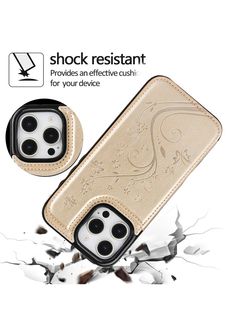 X-level - Wallet Case for iPhone 16 Pro Max,Slim Protective Cover with Card Holder,Embossed Butterfly Premium PU Leather Case Cover for iPhone 16 Pro Max(6.9")-Gold - Image 1