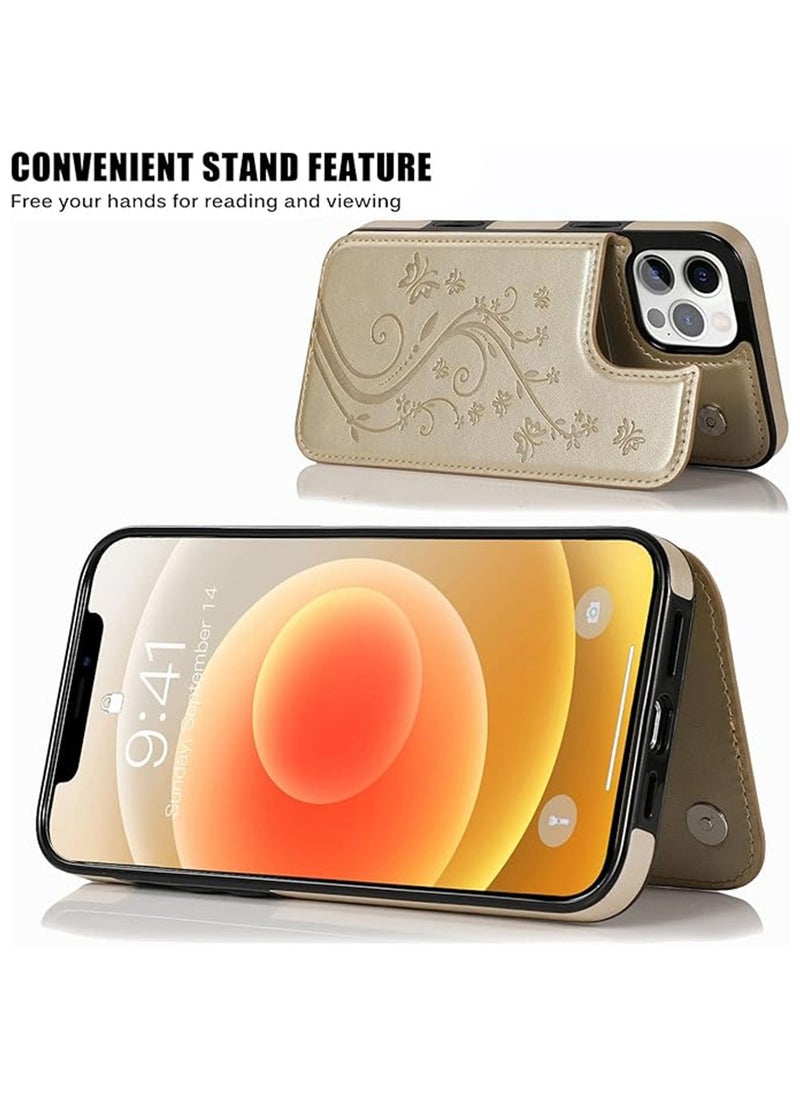 X-level - Wallet Case for iPhone 16 Pro Max,Slim Protective Cover with Card Holder,Embossed Butterfly Premium PU Leather Case Cover for iPhone 16 Pro Max(6.9")-Gold - Image 1