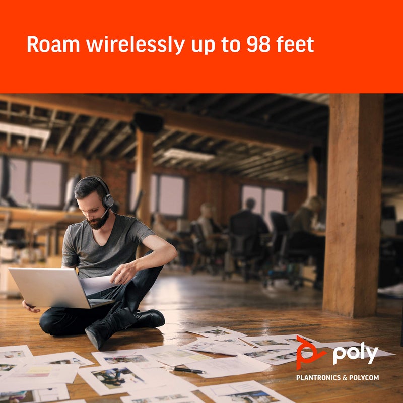 Poly بلانترونيكس - فوكاس يو سي مع قاعدة شحن (بولي) سماعة بلوتوث مزدوجة الأذن (ستيريو) مع ميكروفون ذراع متوافق مع USB-A للكمبيوتر الشخصي وماك مع إلغاء الضوضاء النشط تعمل مع تيمز وزوم والمزيد - Image 4