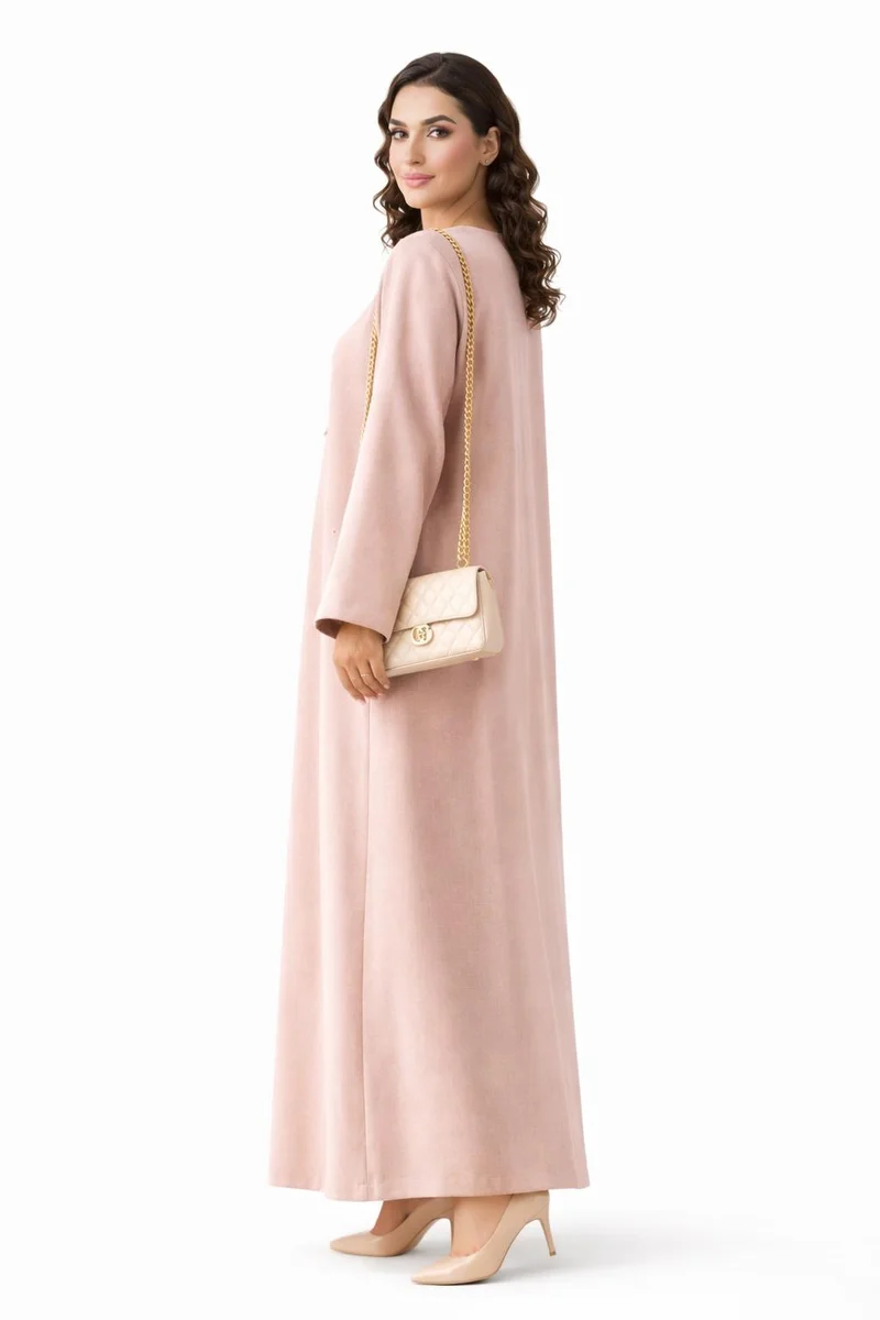 MSquare Fashion Premium Bella Linen Blend Abaya I Elegant Front Button Design I Pink Color