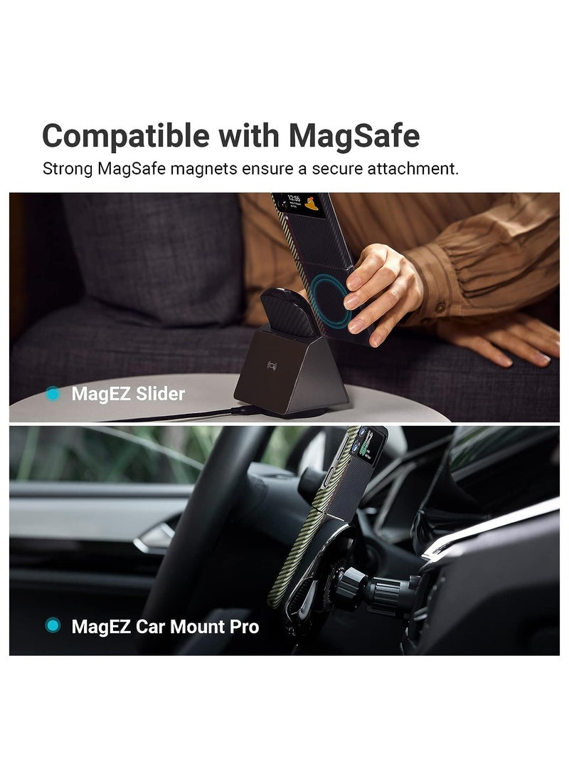 PITAKA Z Flip 4 Case Compatible with MagSafe, Slim & Light Samsung Flip 4 Case with a Case-Less Touch Feeling, 600D Aramid Fiber Made [Fusion Weaving MagEZ Case 3 - Overture]  - Image 4