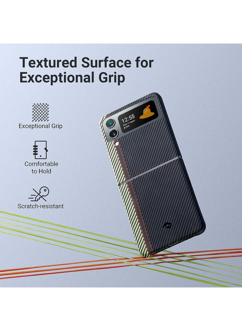PITAKA Z Flip 4 Case Compatible with MagSafe, Slim & Light Samsung Flip 4 Case with a Case-Less Touch Feeling, 600D Aramid Fiber Made [Fusion Weaving MagEZ Case 3 - Overture]  - Image 2