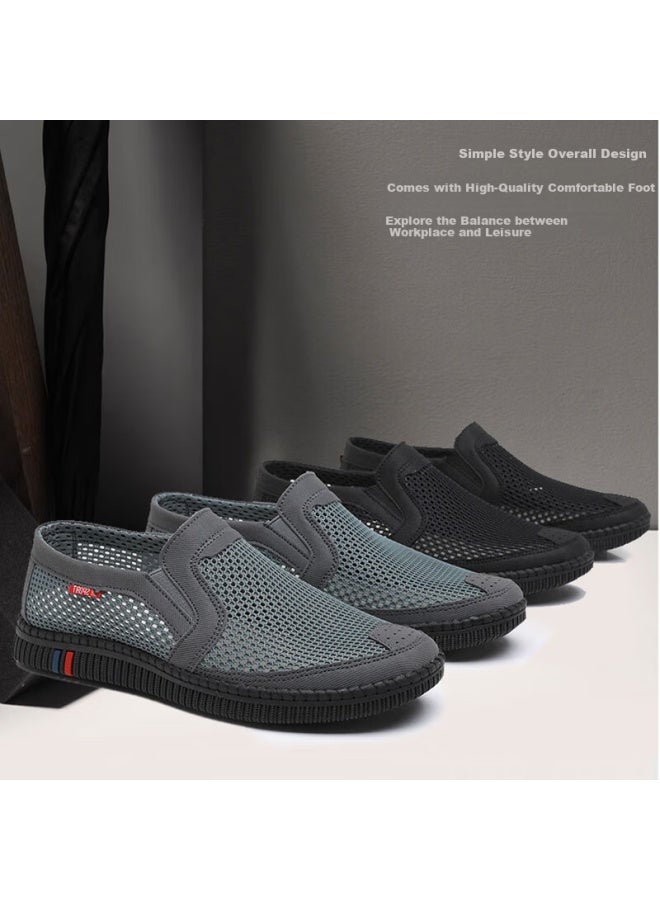 Anglerfish Ankang Breathable Old Beijing Cloth Shoes For Men, Mesh Shoes, Dad Shoes, Summer Mesh Shoes, Hollow-out Men's Shoes A1015 Gray 38 - Image 1