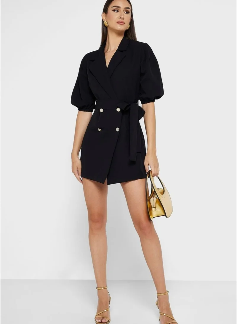 فاشونارا فستان أسود رسمي بتصميم جاكيت مزوّد بحزام