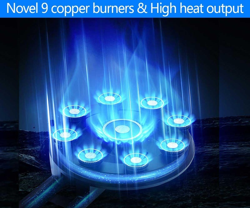 Horynar Propane Stove 2 Burner Gas Stove Novel 9 Copper Propane Burners Auto Ignition Tempered Glass with LPG CSA Hose for Outdoor Cooking,Emergency - Image 2