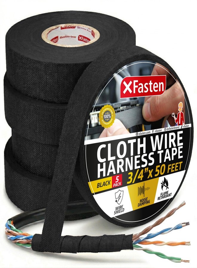 إكس فاستين شريط تسخير الأسلاك XFasten، 3/4 بوصة × 50 قدمًا (عبوة من 5 قطع)، تسخير أسلاك عالي الحرارة، شريط كهربائي ذاتي اللصق من قماش اللباد لمحركات السيارات، لتخفيف الضوضاء وحماية الكابلات - Image 1
