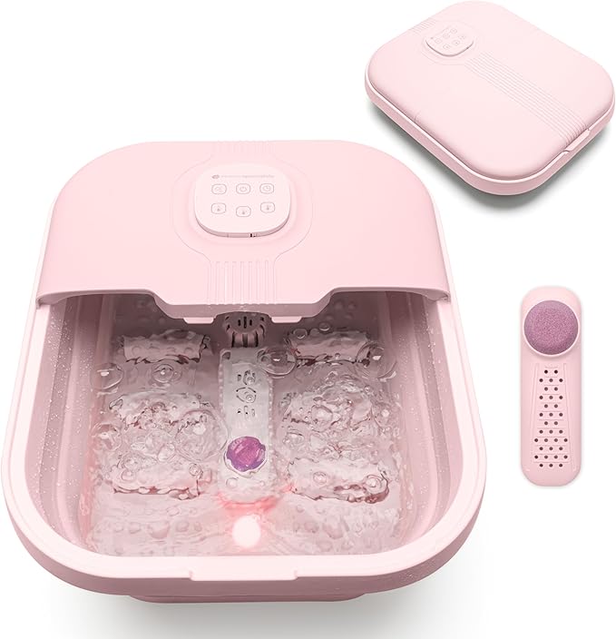 Rio Deluxe Foldaway Foot Spa Foot Bath with Massaging Rollers Adjustable Temperature Settings 42C 44C 46C Pedicure Pumice Stone Relaxing Bubbles Powerful 500W Water Heater Remote Control - Image 1