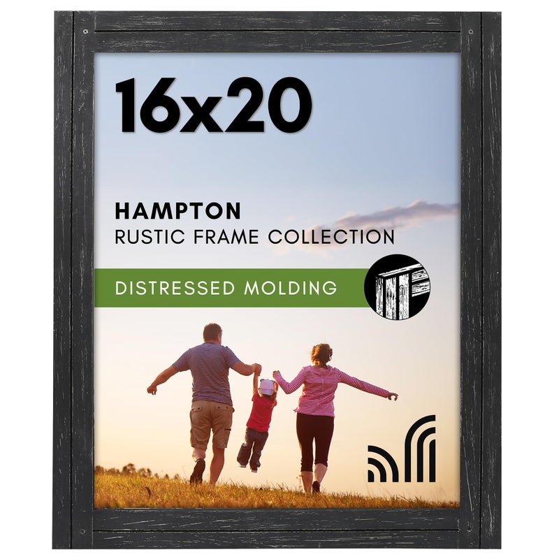 Americanflat 16x20 Picture Frame with Polished Plexiglass  Hampton Collection  Distressed Wood Picture Frames for Vertical or Horizontal Wall Display  Charcoal Black