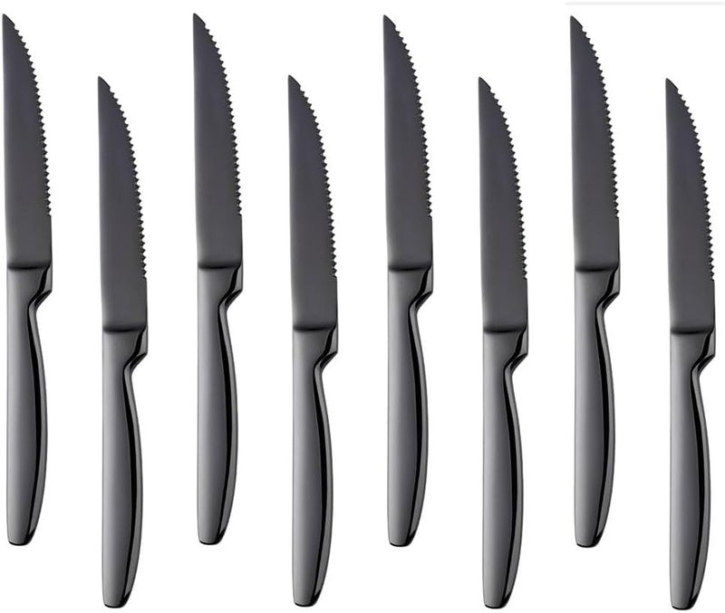 DOCBLACK Stainless Steel Steak Knives set of 8 Serrated Steak Knife Sets with Sharp Blade, 8.66 Inches(22 CM) Silverware Cutlery Table Knives for Steak (Black) - Image 1
