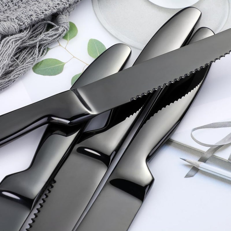 DOCBLACK Stainless Steel Steak Knives set of 8 Serrated Steak Knife Sets with Sharp Blade, 8.66 Inches(22 CM) Silverware Cutlery Table Knives for Steak (Black) - Image 3