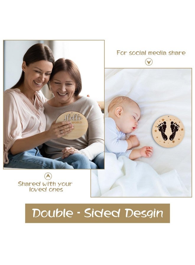 Giftacity Hello World Sign for Baby Announcement: Gender-Neutral Wooden Welcome Newborn Signs for Hospital with Footprint - Baby Birth Round Board for New Boy and Girl - Image 3