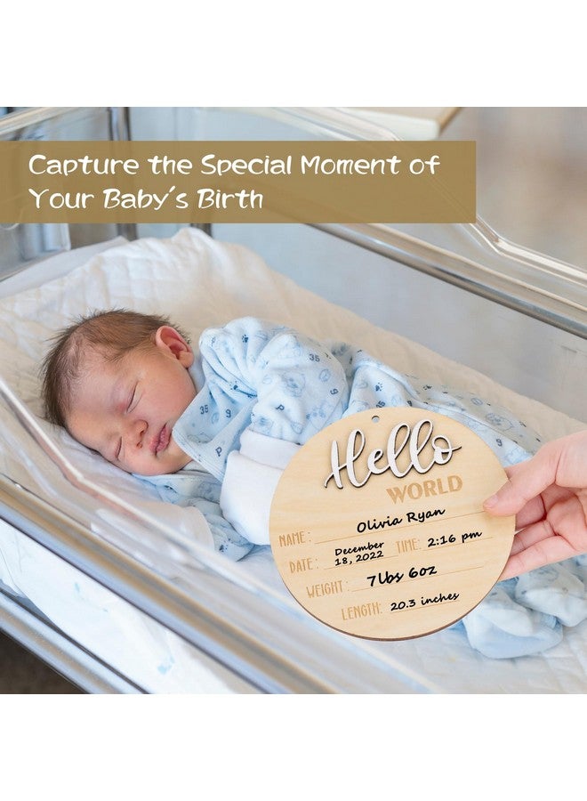 Giftacity Hello World Sign for Baby Announcement: Gender-Neutral Wooden Welcome Newborn Signs for Hospital with Footprint - Baby Birth Round Board for New Boy and Girl - Image 2