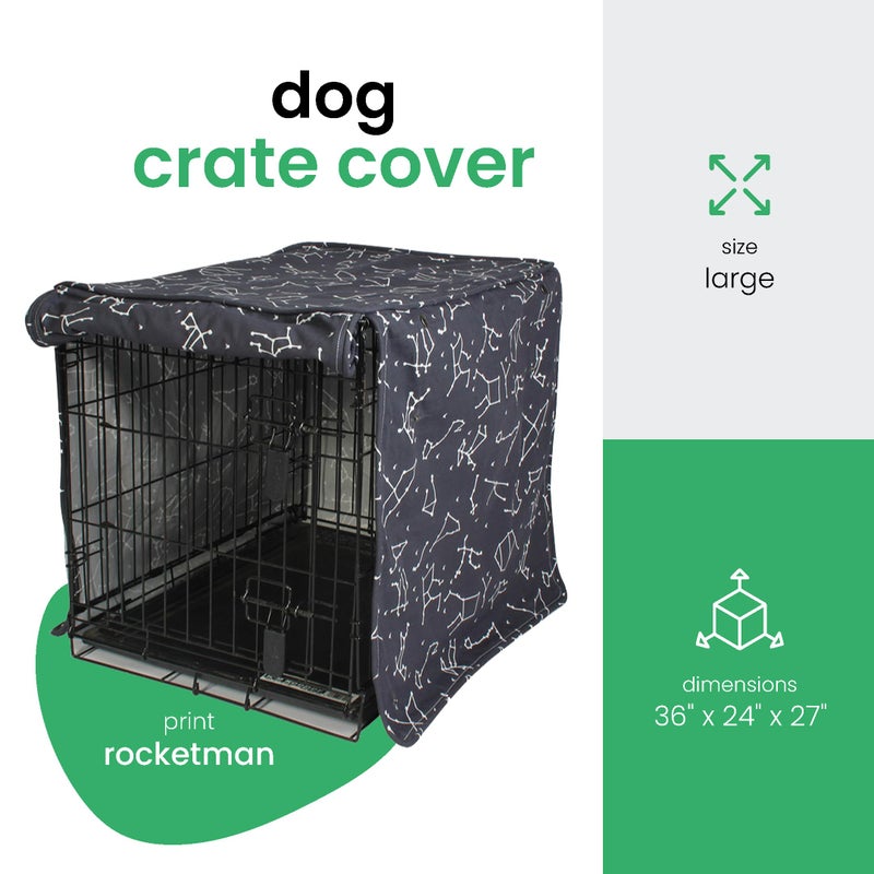Molly Mutt Rocketman Dog Crate Cover, 100% Cotton Canvas Cover with 2 Roll-Up Panels, Ideal for Dog or Cat Crate, Durable, Washable, and Free of Harmful Chemicals, 36" x 24" x 27" - Image 2