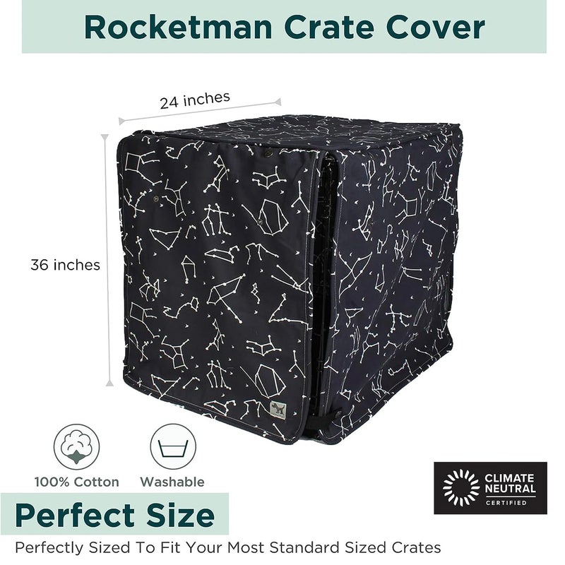 Molly Mutt Rocketman Dog Crate Cover, 100% Cotton Canvas Cover with 2 Roll-Up Panels, Ideal for Dog or Cat Crate, Durable, Washable, and Free of Harmful Chemicals, 36" x 24" x 27" - Image 3