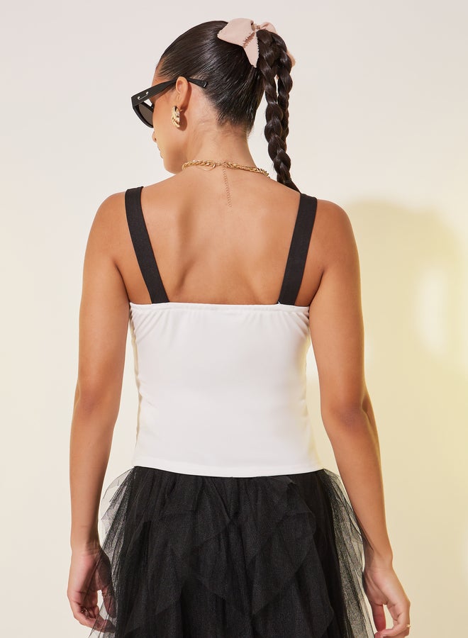 تايك تو تيشيرت كامي بقصة عادية وياقة مربعة بتصميم كتل الألوان - Image 4