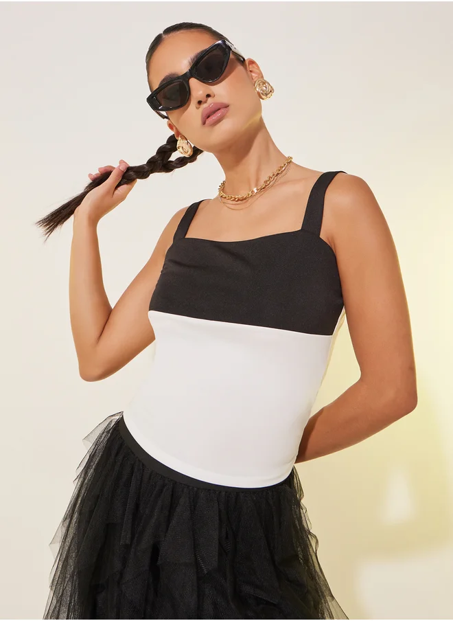 ستايلي Color Block Square Neck Regular Fit Cami T-Shirt