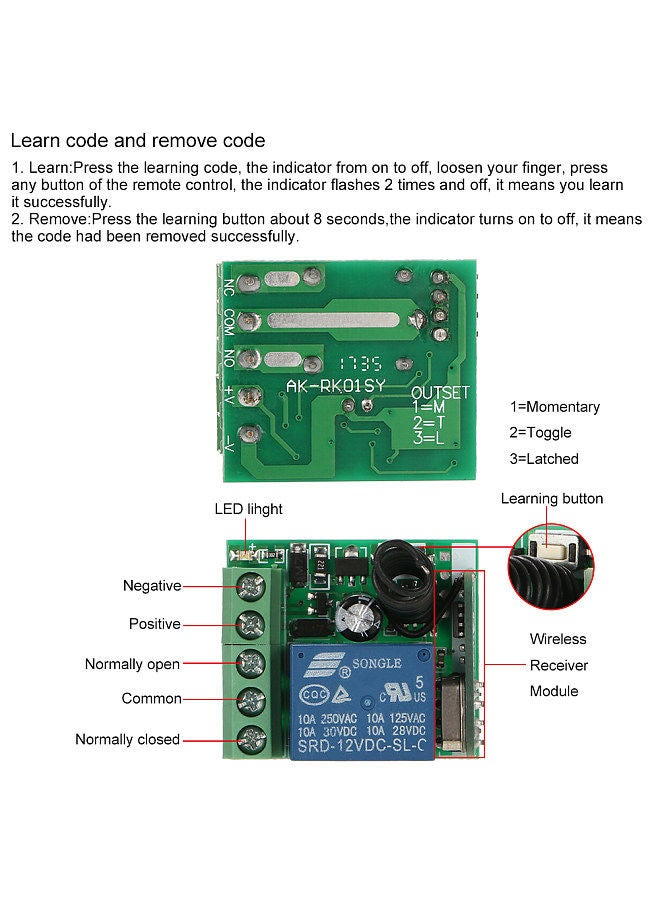 Smart Home 433Mhz DC 12V 1CH Wireless Remote Switch Relay Receiver Transmitter Universal Remote Control Switch Module and RF Transmitter Remote Controls 1527
